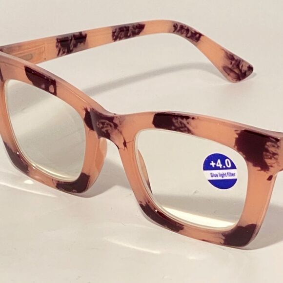 1337 Gretchen Reading Glasses 4.0 Square Black Pink Tortoise Frames NWT - Picture 8 of 9